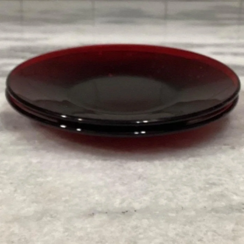 Anchor‎ Hocking Royal Ruby Red Teacups & Saucers, Set of 2, Vintage Glassware